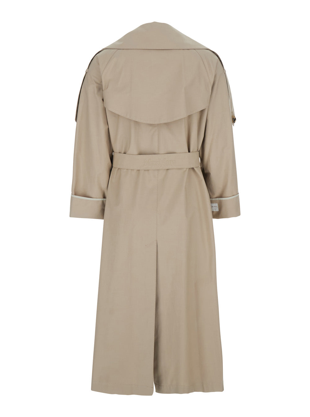 Max Mara Women Beige Double-Breasted Trench Coat With Front Belt Closure And Notched Collar In Cotton Blend Woman MAX MARA
