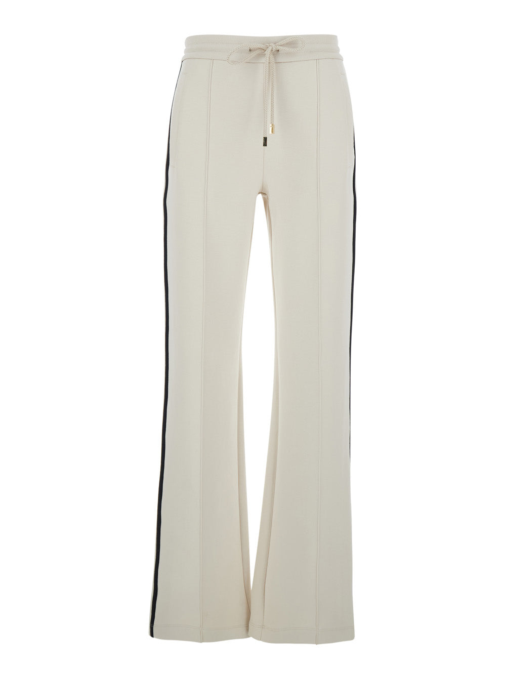 'S Maxmara Women 'Vento' White Pants With Drawstring Waist And Side Striped Detail In Cotton Blend Woman S MAX MARA