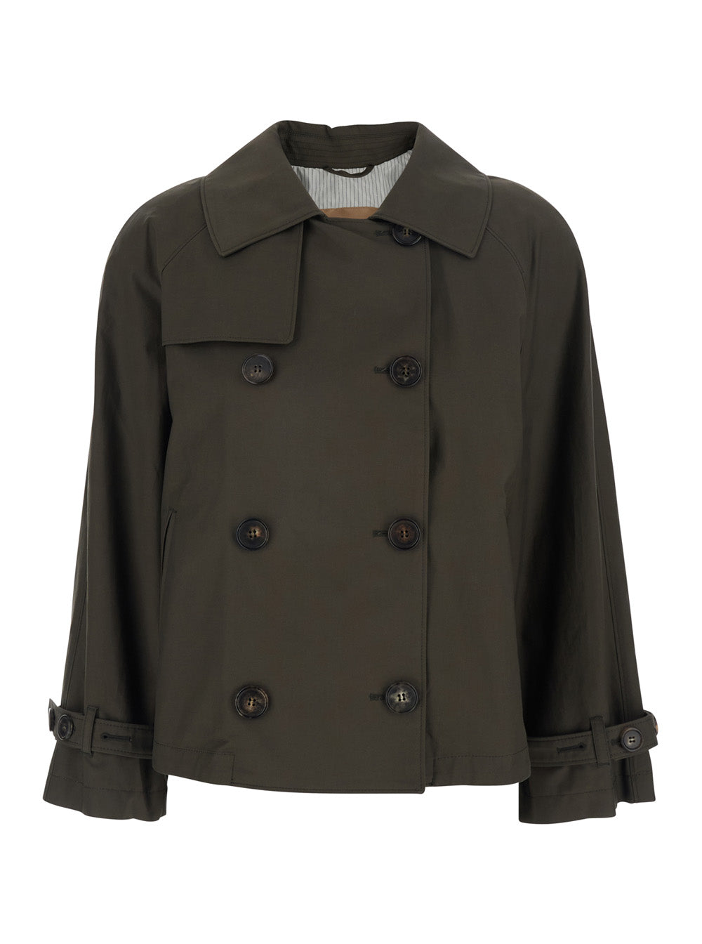 Max Mara Women Brown Short 'Tesoro' Double-Breasted Trench With Classic Collar And Back Buttoned Cape In Cotton Women MAX MARA