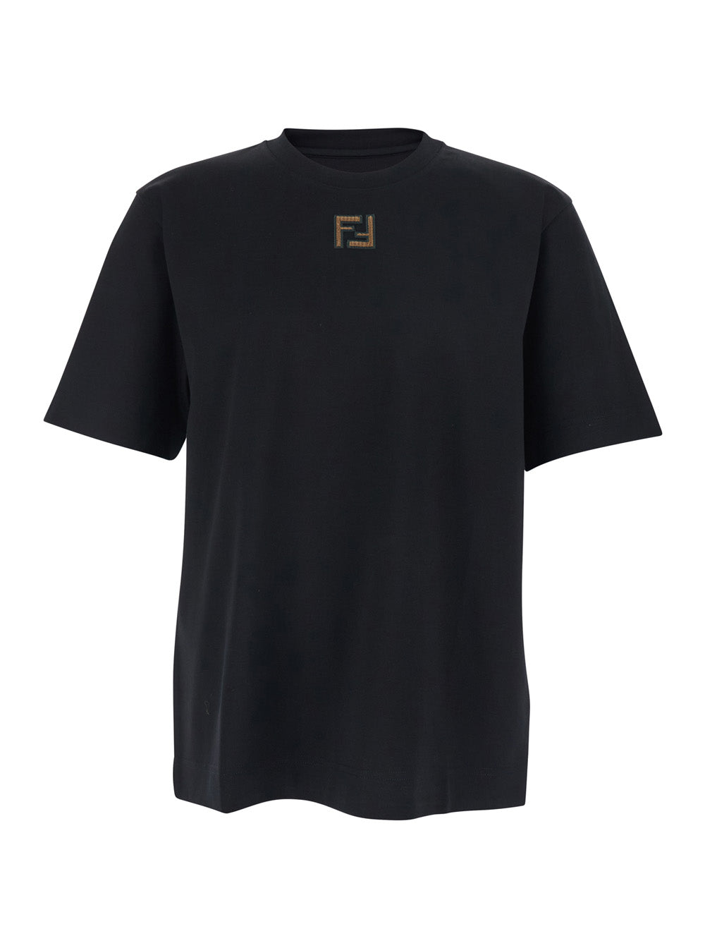 Fendi Men Black Crewneck T-Shirt With Ff Embroidery On The Front In Cotton Man FENDI