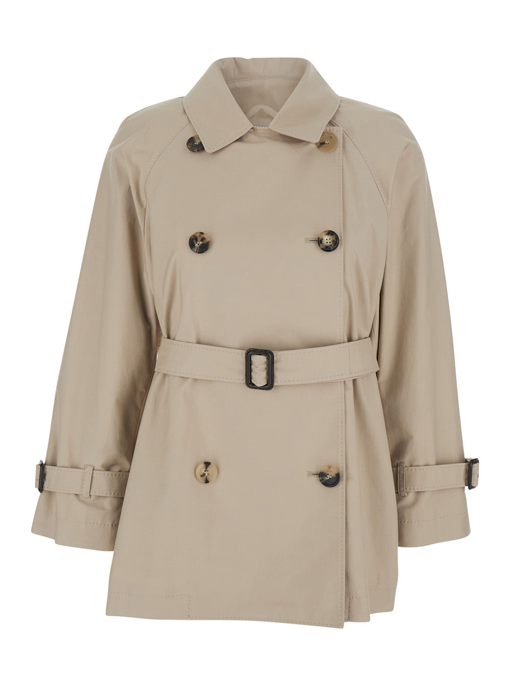 Max Mara Women Beige Short Trench 'Calle' Double-Breasted With Classic Collar And Front Belt Closure In Cotton Blend  Women MAX MARA