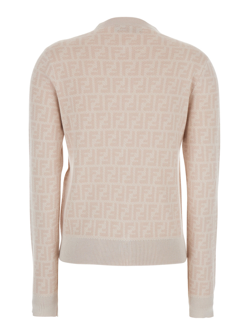 Fendi Women Pink Crew Neck Cardigan With All-Over Ff Motif In Wool For Women FENDI