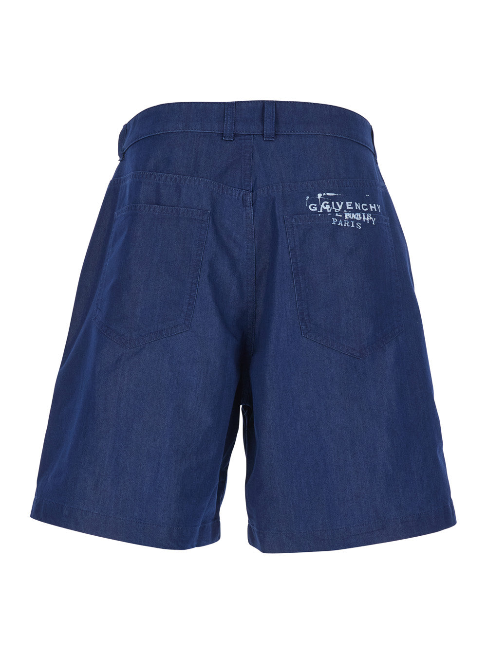 Givenchy Men Blue Bermuda Shorts With Logo Print On The Back In Cotton Blend For Men GIVENCHY