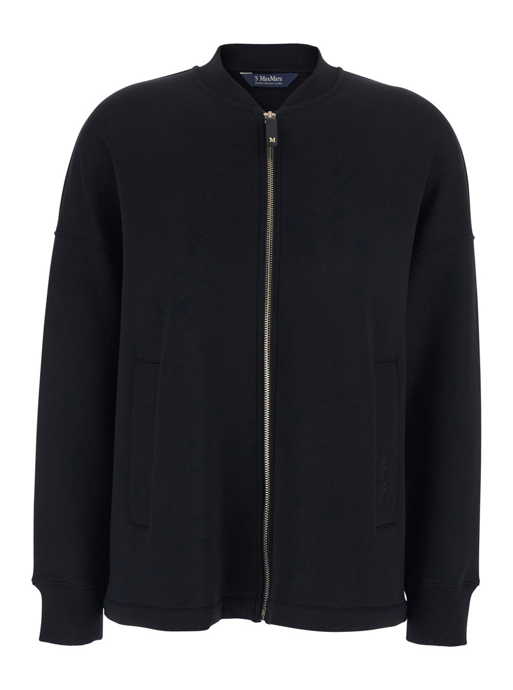 'S Maxmara Women 'Radioso' Black Sweatshirt With Dropped Shoulders Ad Front Zip Closure In Cotton Blend Woman S MAX MARA