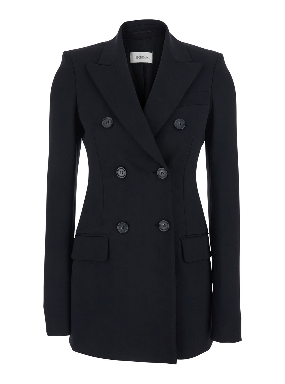Sportmax Women Double-Breasted Jacket With Peak Revers In Black Tech Fabric For Women SPORTMAX
