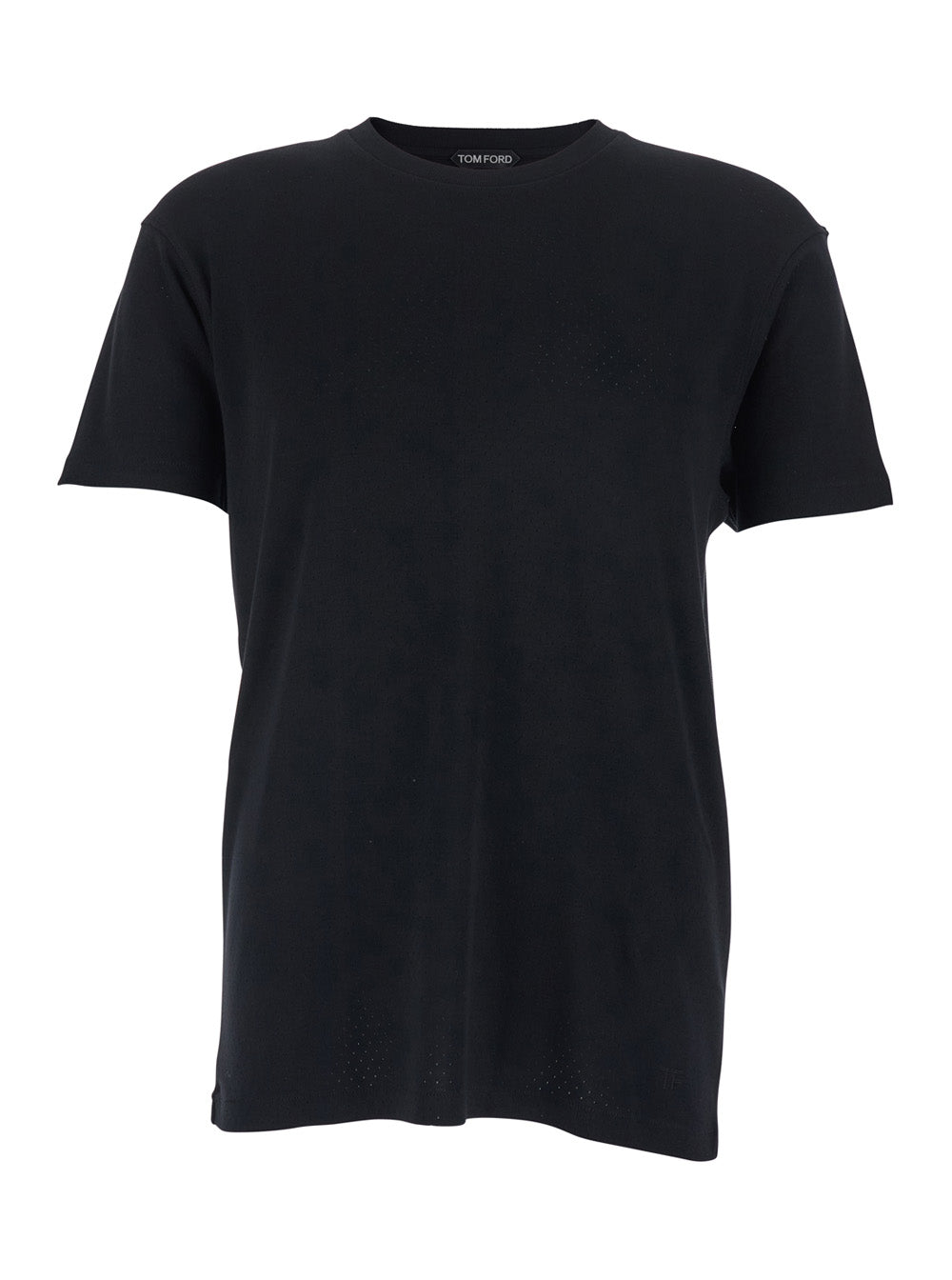 Tom Ford Men Black T-Shirt With Logo Embroidery On The Front And Perforated Design In Cotton Man TOM FORD