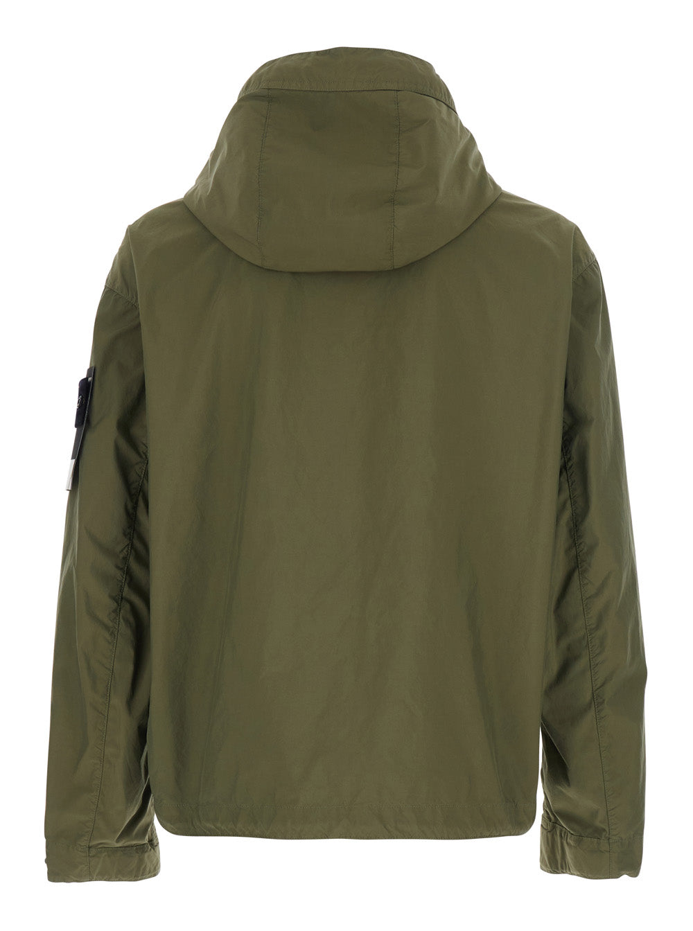 Stone Island Men Green Hooded Jacket With Buttons And Logo Patch On Sleeve In Tech Fabric For Men STONE ISLAND