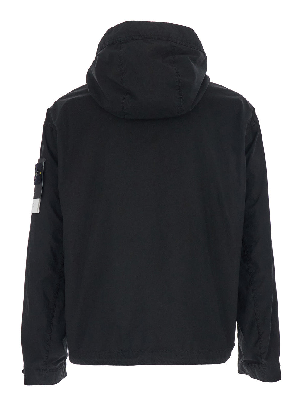 Stone Island Men Black Hooded Jacket With Buttons And Logo Patch On Sleeve In Tech Fabric For Men STONE ISLAND