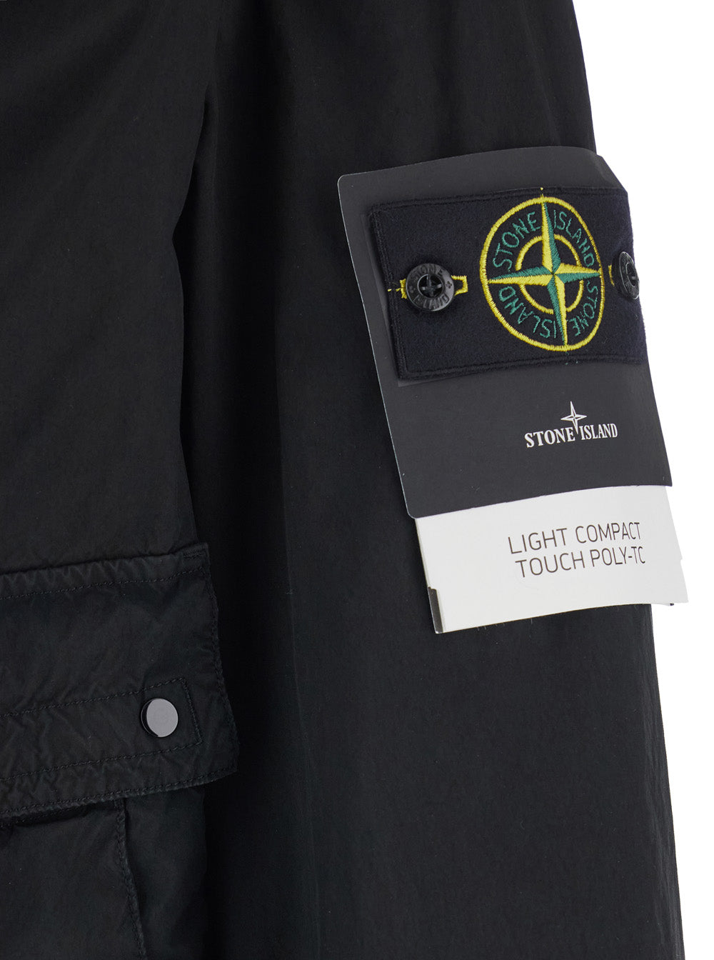 Stone Island Men Black Hooded Jacket With Buttons And Logo Patch On Sleeve In Tech Fabric For Men STONE ISLAND