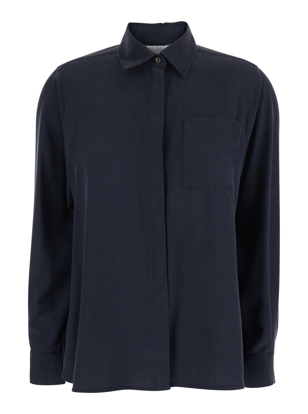 Max Mara Women Blue Silk Lon-Sleeved Shirt With Applied Pocket In Silk For Women MAX MARA