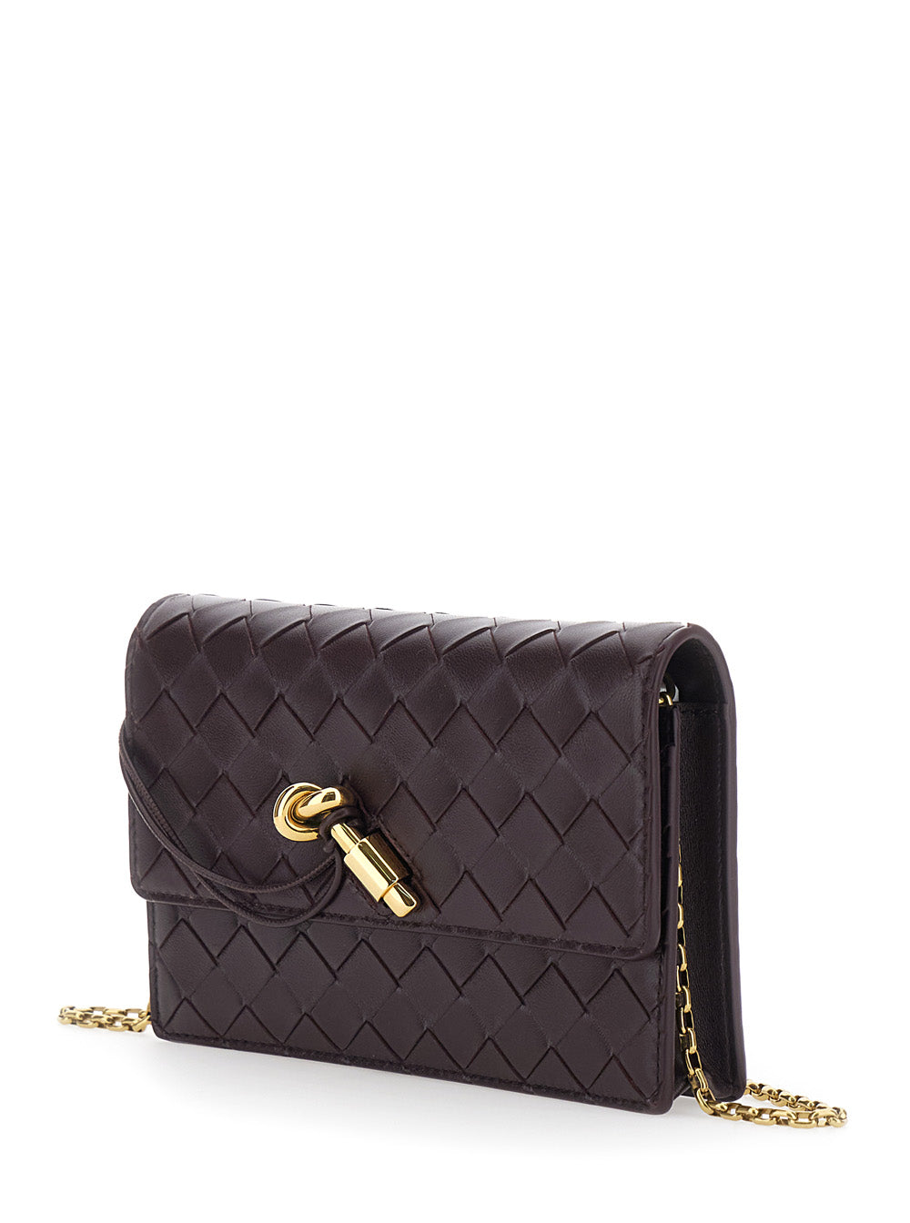 Bottega Veneta Women 'Andiamo' Bordeaux Crossbody Bag With Knot Closure On The Front And Intreccio Motif In Leather For Women BOTTEGA VENETA