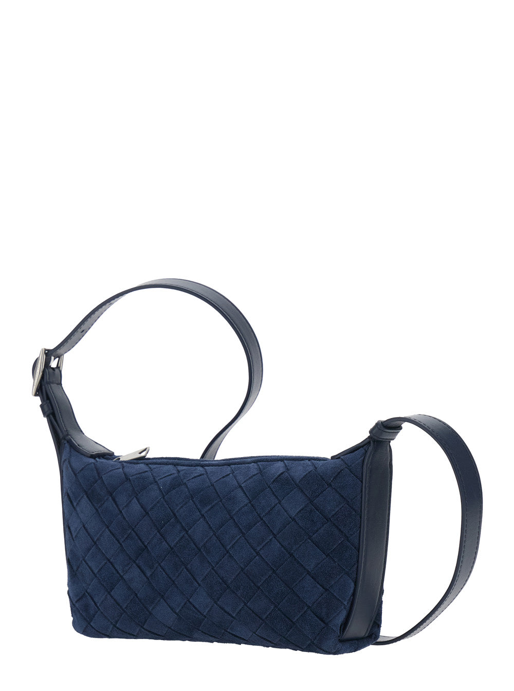 Bottega Veneta Men Blue Crossbody Bag With Adjustable Strap And Intreccio Motif In Suede For Men BOTTEGA VENETA