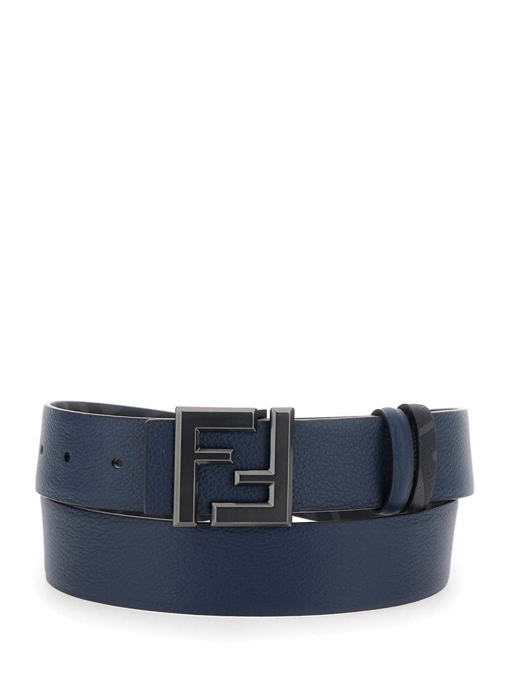 Fendi Men Blue Reversible Belt With Square Ff Buckle In  Leather Man FENDI