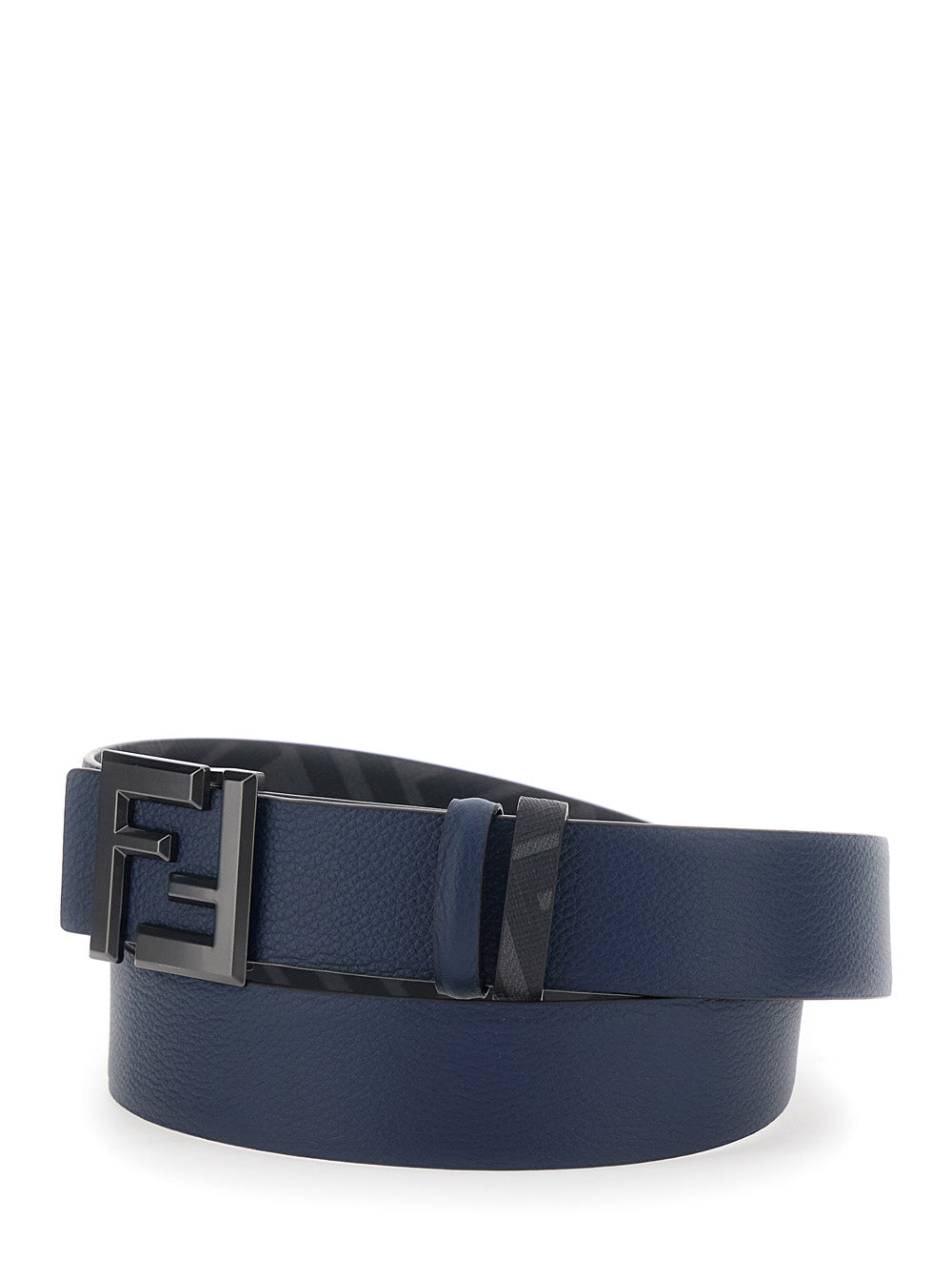 Fendi Men Blue Reversible Belt With Square Ff Buckle In  Leather Man FENDI
