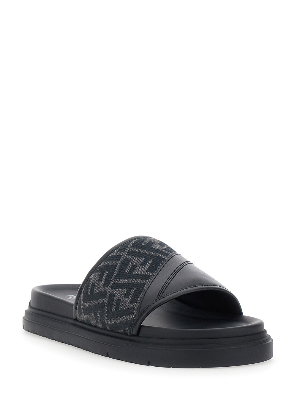Fendi Men Brown Sandals With Ff Diagonal Motif And Wide Jacquard Ff Strap For Men FENDI