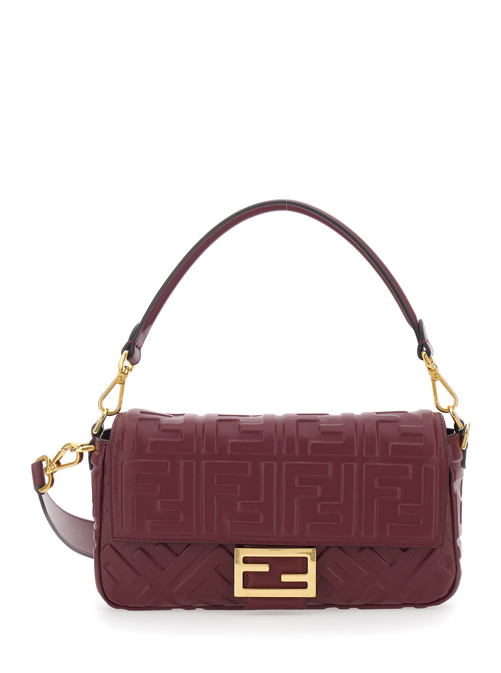Fendi Women 'Baguette' Bordeaux Shoulder Bag With Removable Strap In Leather Women FENDI