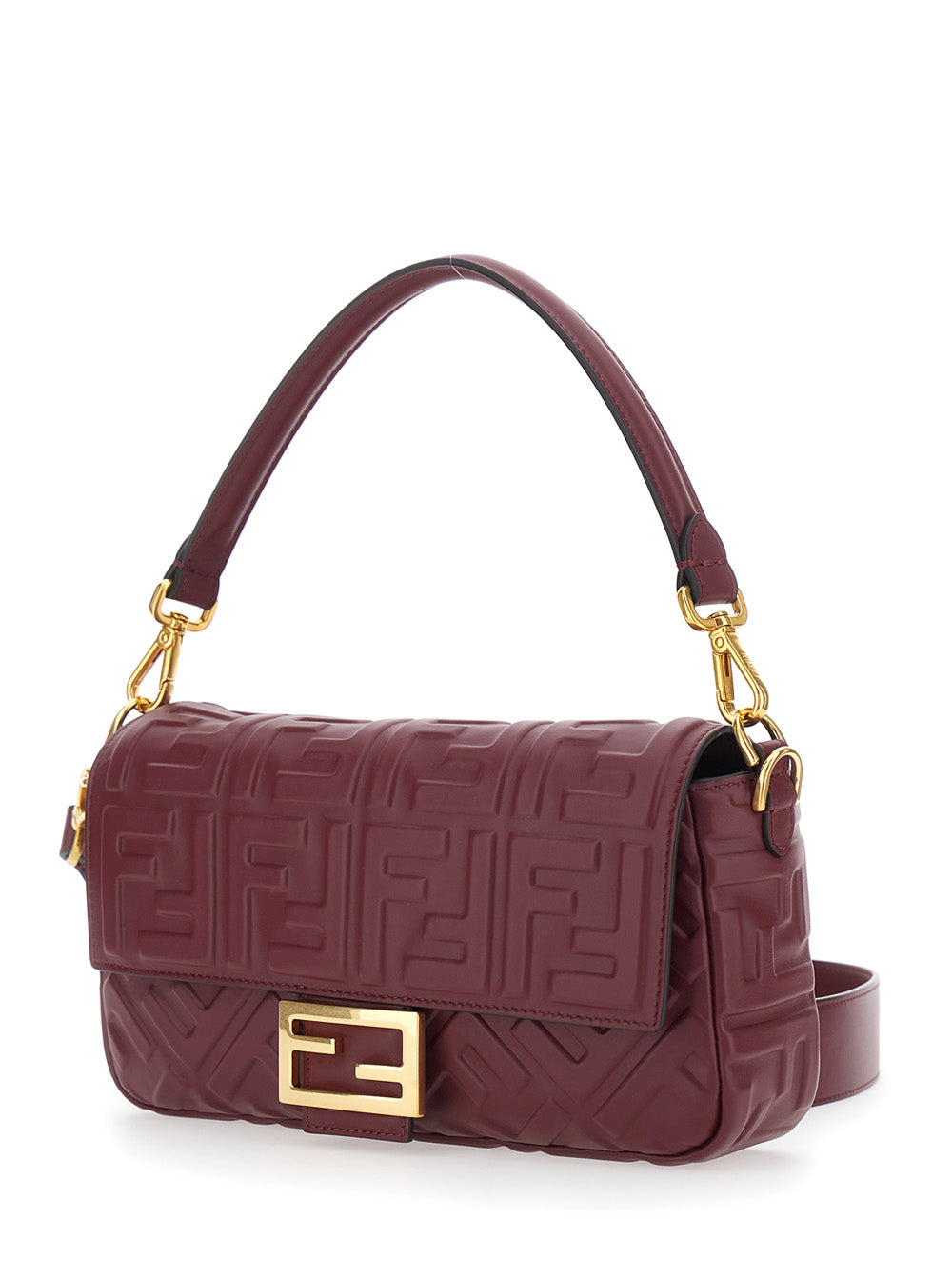 Fendi Women 'Baguette' Bordeaux Shoulder Bag With Removable Strap In Leather Women FENDI