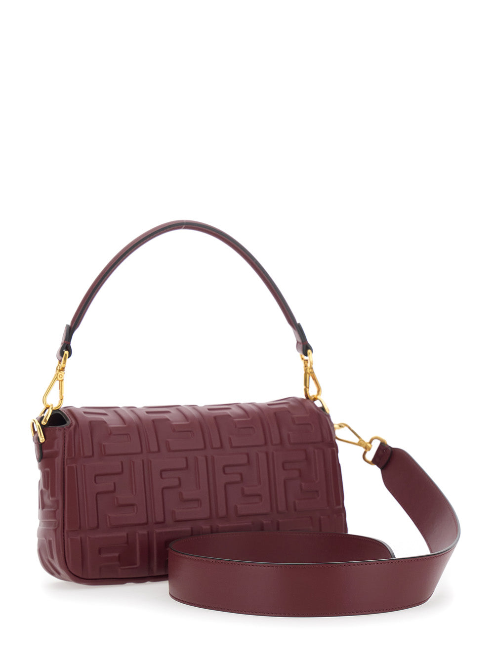 Fendi Women 'Baguette' Bordeaux Shoulder Bag With Removable Strap In Leather Women FENDI