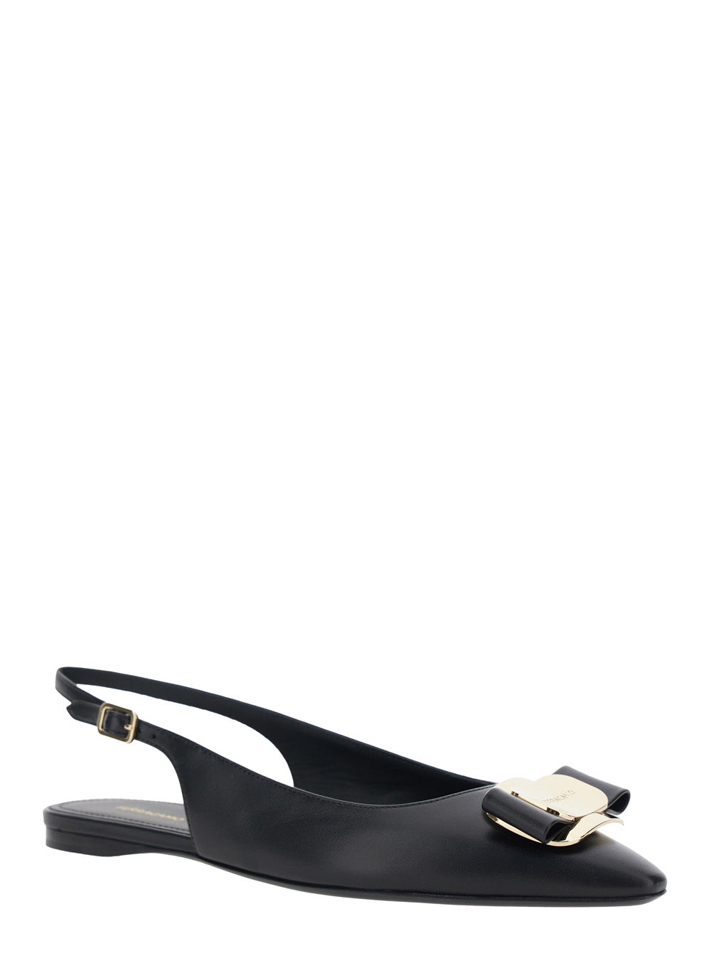 Ferragamo Women 'Zelmi' Black Slingback Ballet Shoes With Logo Plate On The Front In Leather Woman FERRAGAMO