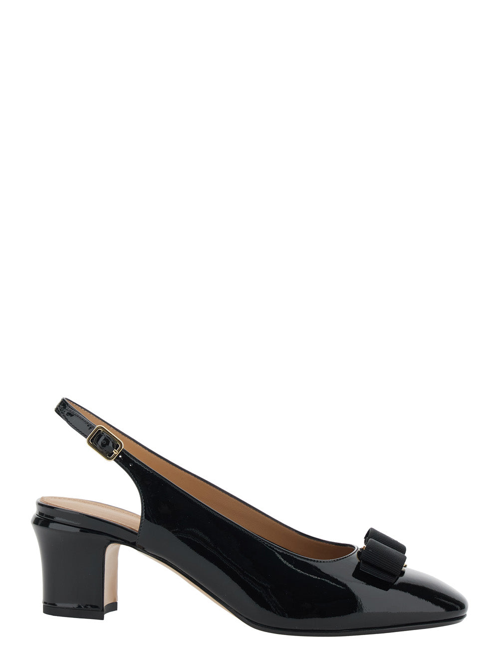 Ferragamo Women 'Vetty' Black Pumps With Logo Plate On The Front And Low Block Heel In Leather Woman FERRAGAMO
