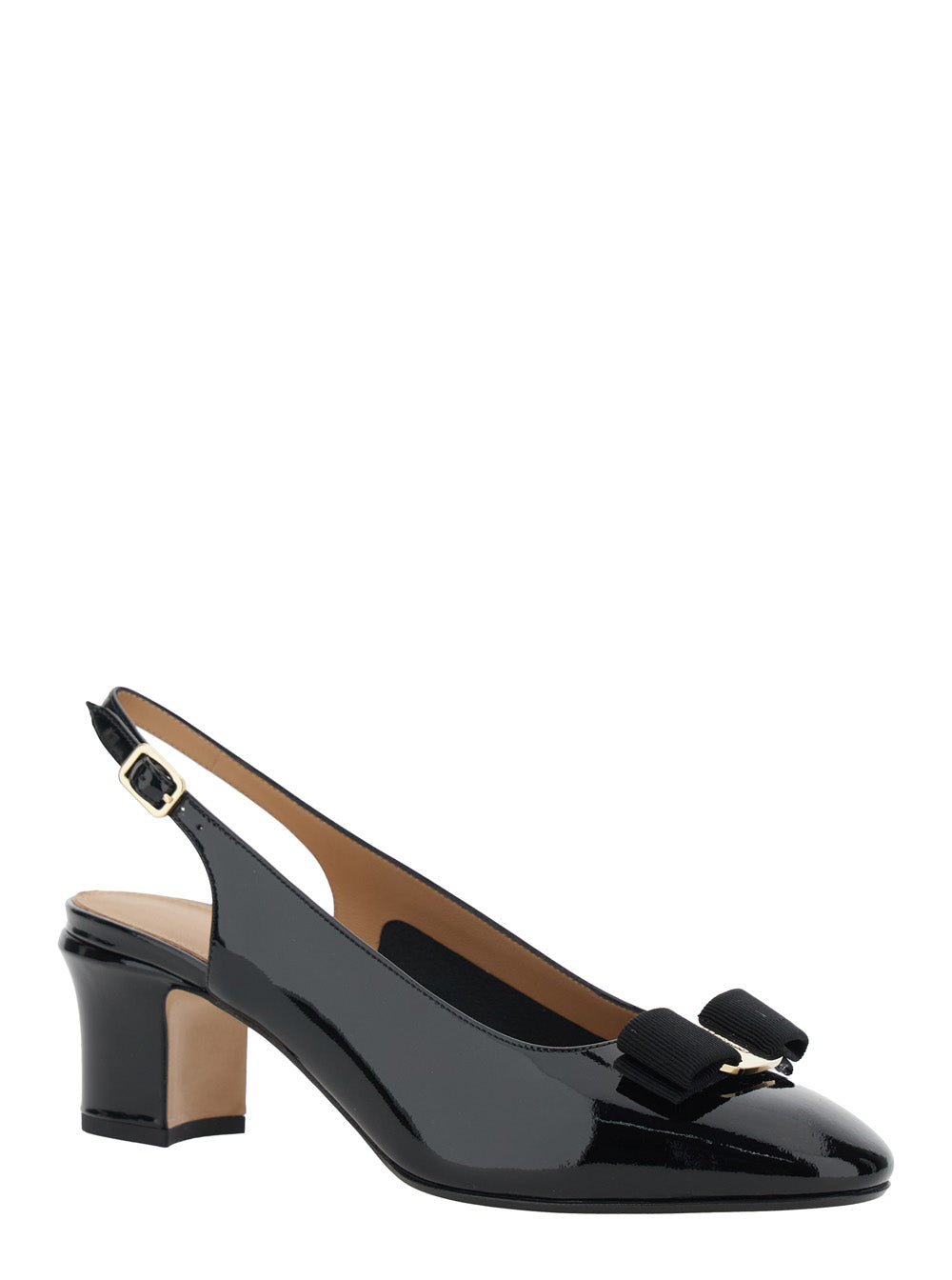 Ferragamo Women 'Vetty' Black Pumps With Logo Plate On The Front And Low Block Heel In Leather Woman FERRAGAMO