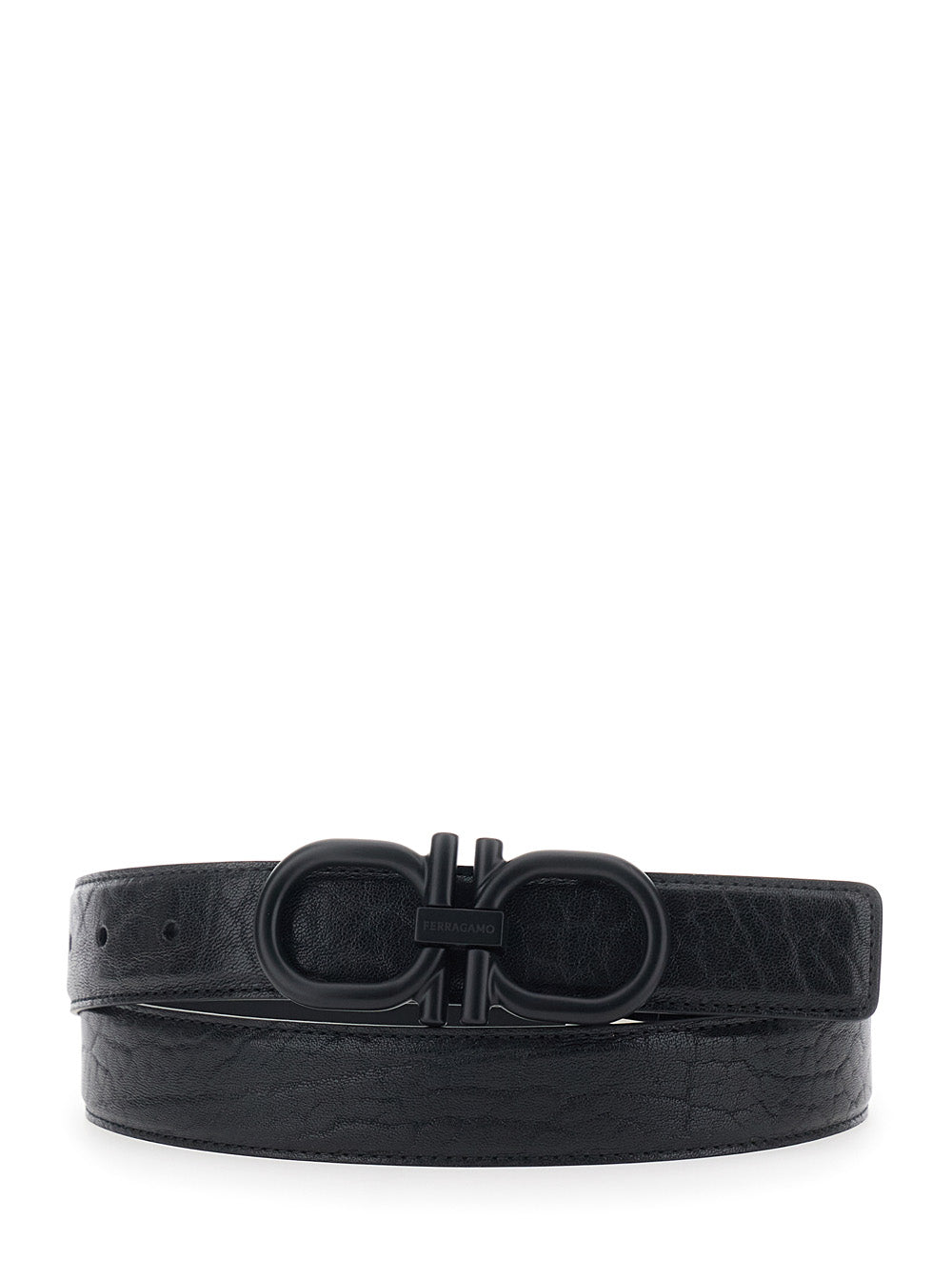 Ferragamo Men Black Belt With Gancini Buckle On The Front In Leather For Men FERRAGAMO