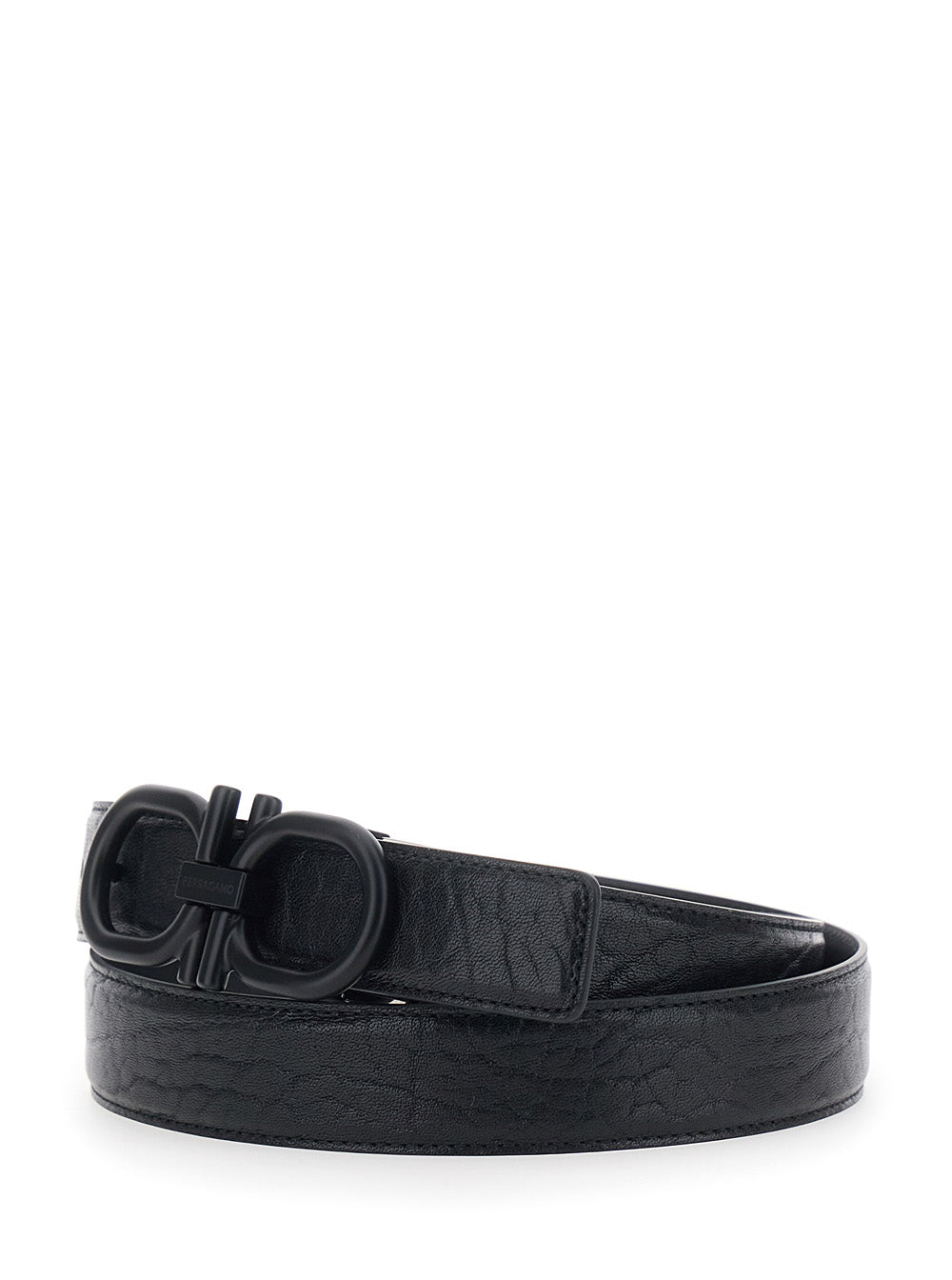 Ferragamo Men Black Belt With Gancini Buckle On The Front In Leather For Men FERRAGAMO