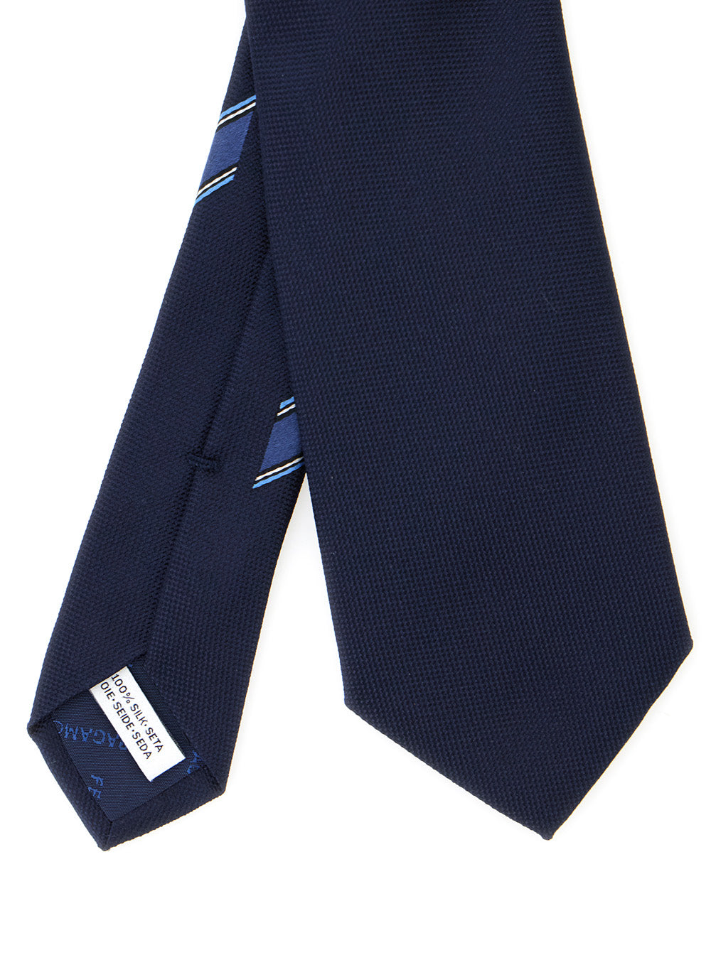 Ferragamo Men Blue Tie With Logo On The Front In Silk Man FERRAGAMO