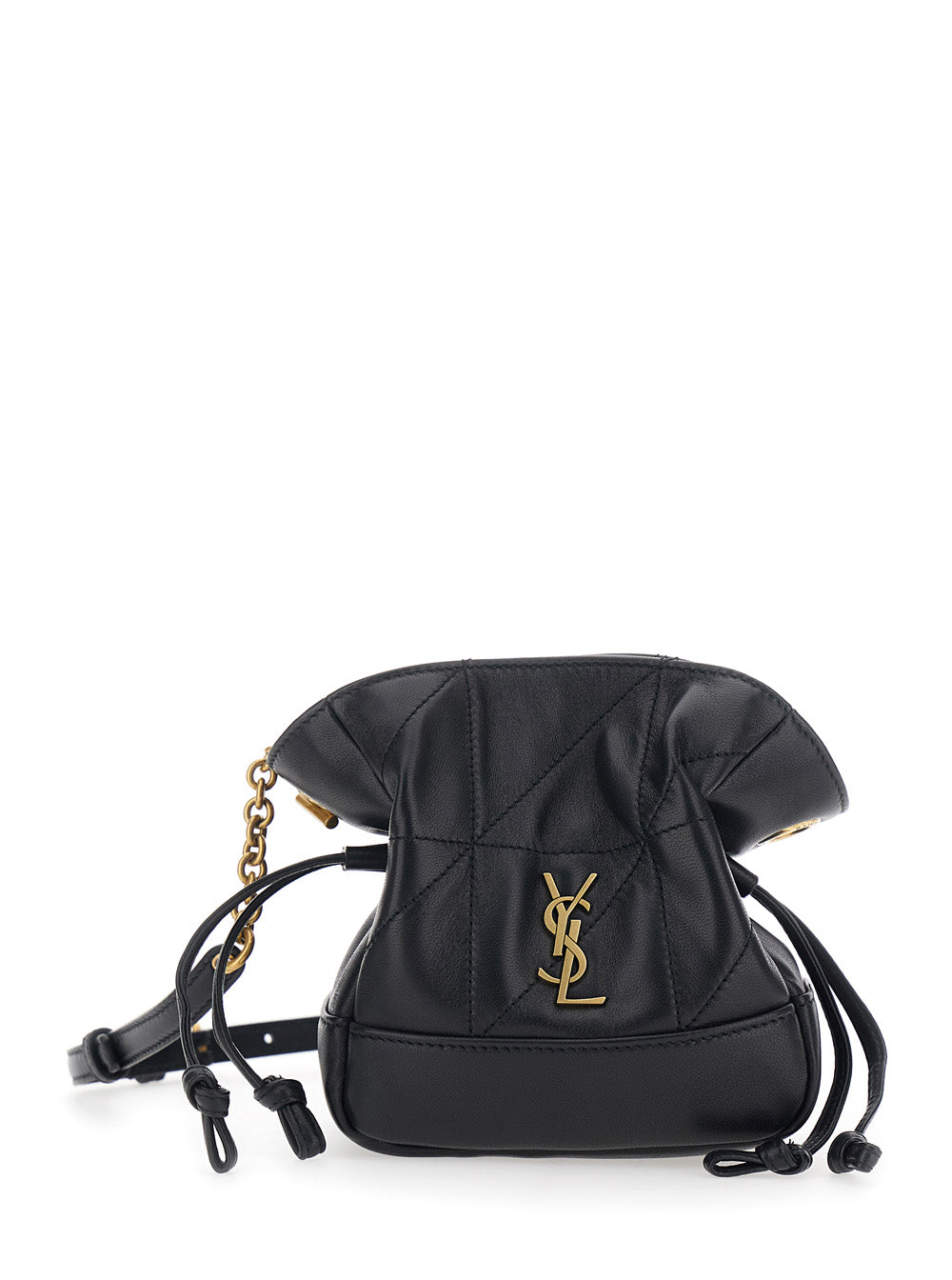 Saint Laurent Women Black Crossbody Bag With Drawstring Closure And Cassandre Plaque On The Front In Leather Woman SAINT LAURENT