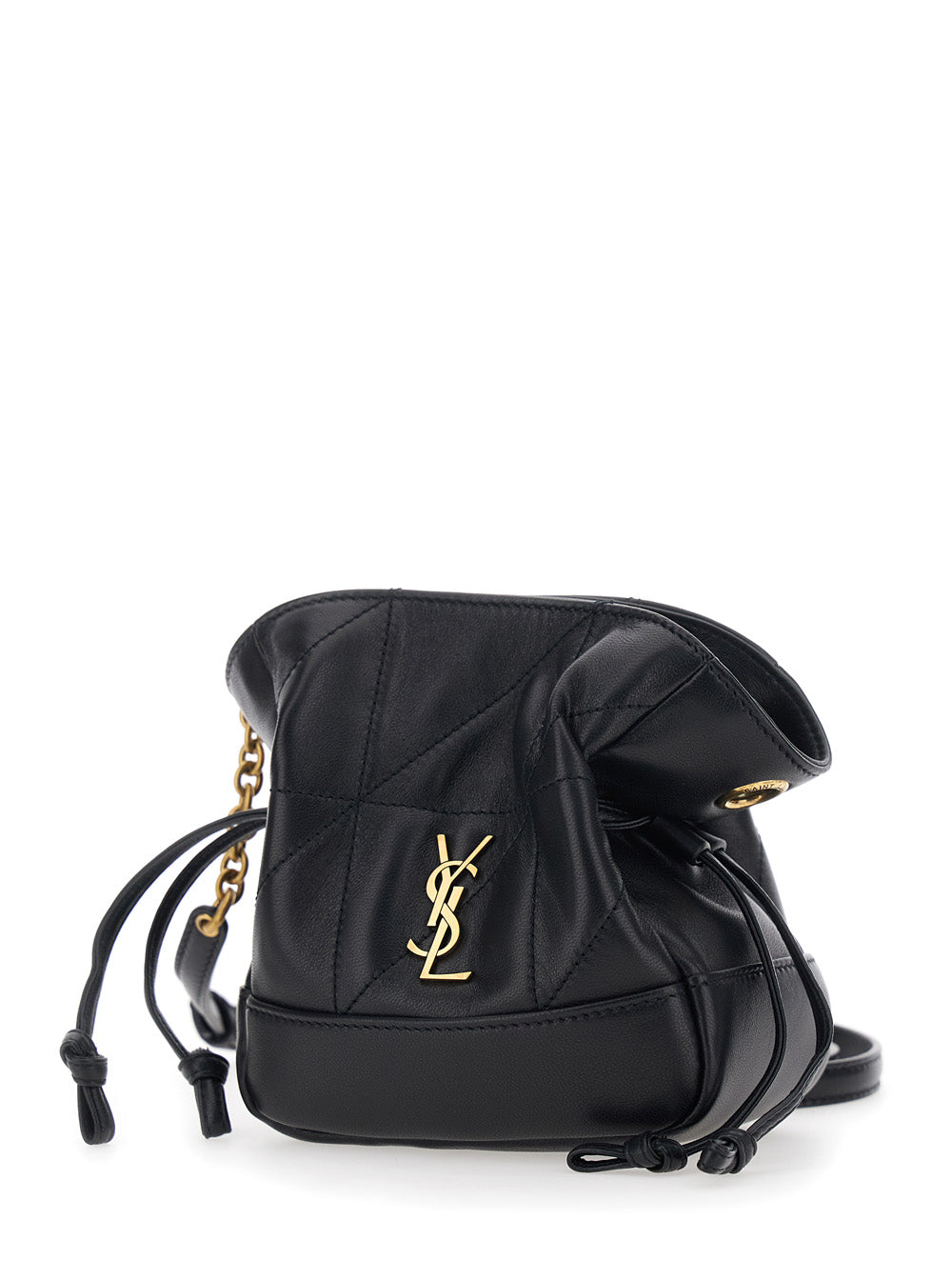Saint Laurent Women Black Crossbody Bag With Drawstring Closure And Cassandre Plaque On The Front In Leather Woman SAINT LAURENT