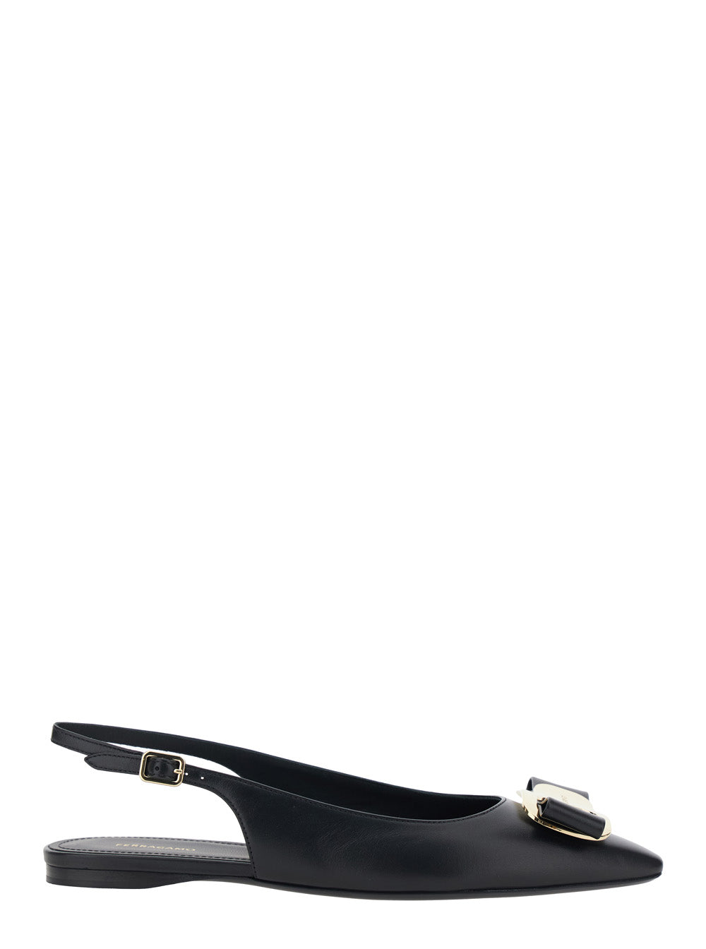 Ferragamo Women 'Zelmi' Black Slingback Ballet Shoes With Logo Plate On The Front In Leather Woman FERRAGAMO