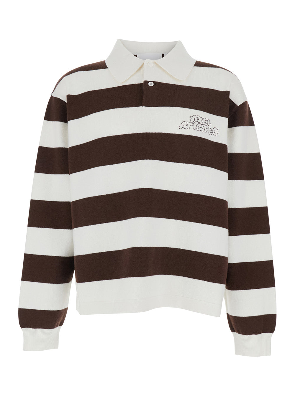Axel Arigato Men Brown Sweatshirt With Polo Collar And All-Over Stripes In Cotton And Wool Blend Men AXEL ARIGATO