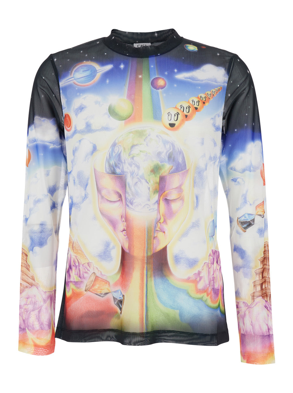 Casablanca Men Multicolor Crewneck Long-Sleeve T-Shirt With All-Over Print In Tech Fabric Stretch Man CASABLANCA
