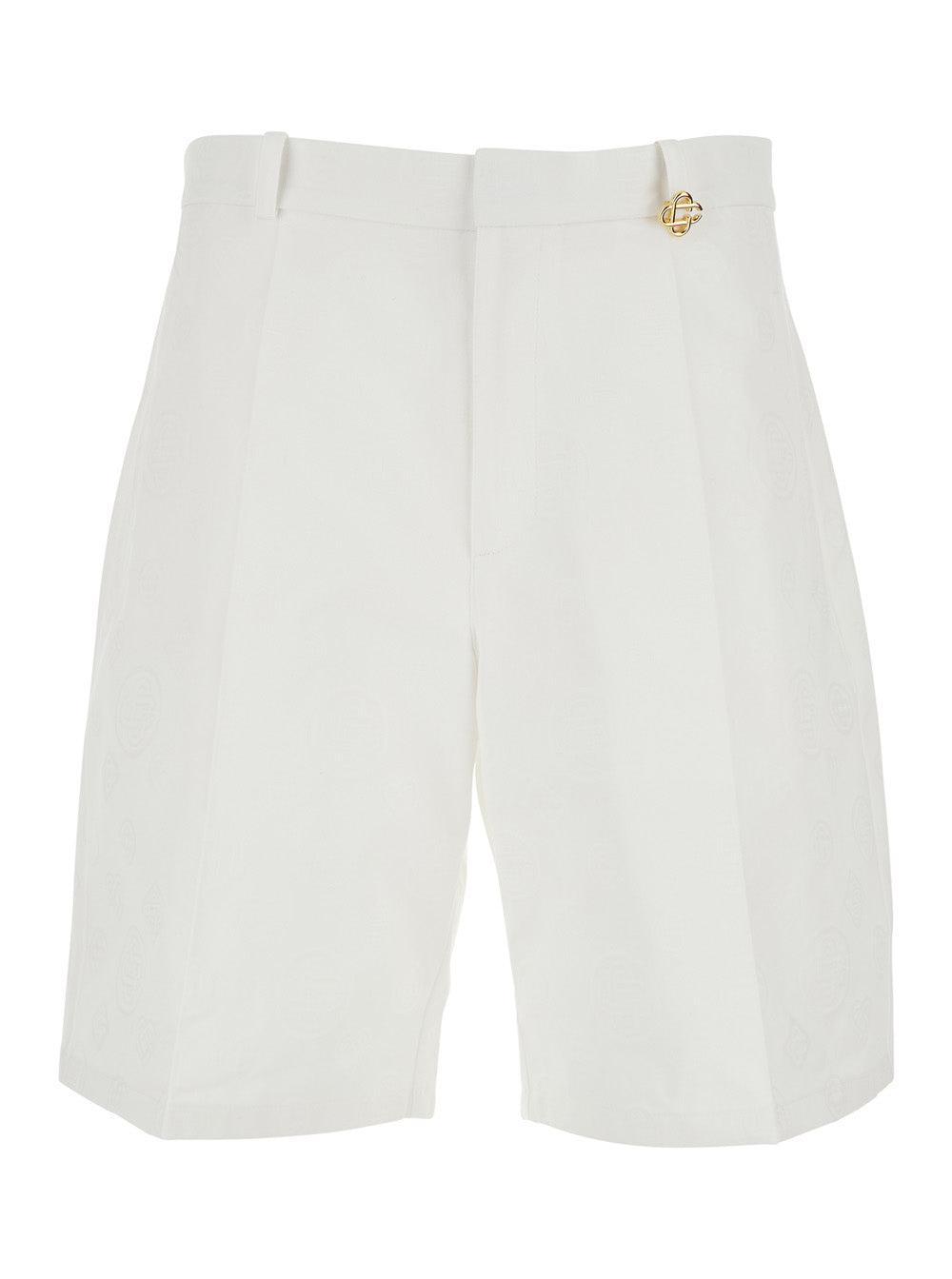 Casablanca Men White Bermuda Shorts With Logo Plate On The Belt Loop And Wide Leg In Cotton Man CASABLANCA