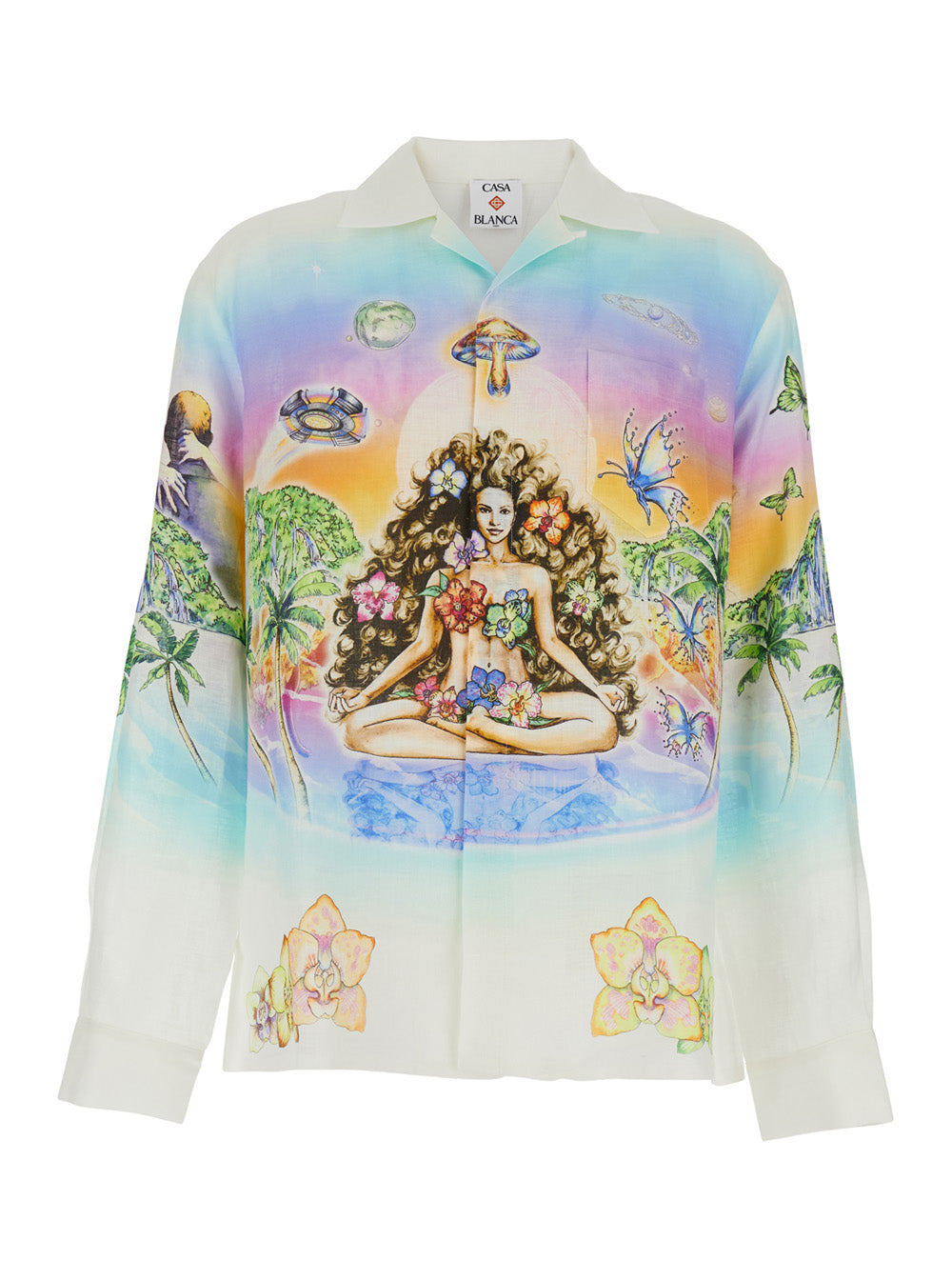Casablanca Men 'Innocence' Multicolor Shirt With Cuban Collar And All-Over Print In Linen  Man CASABLANCA