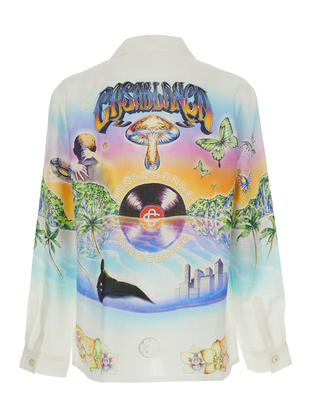 Casablanca Men 'Innocence' Multicolor Shirt With Cuban Collar And All-Over Print In Linen  Man CASABLANCA