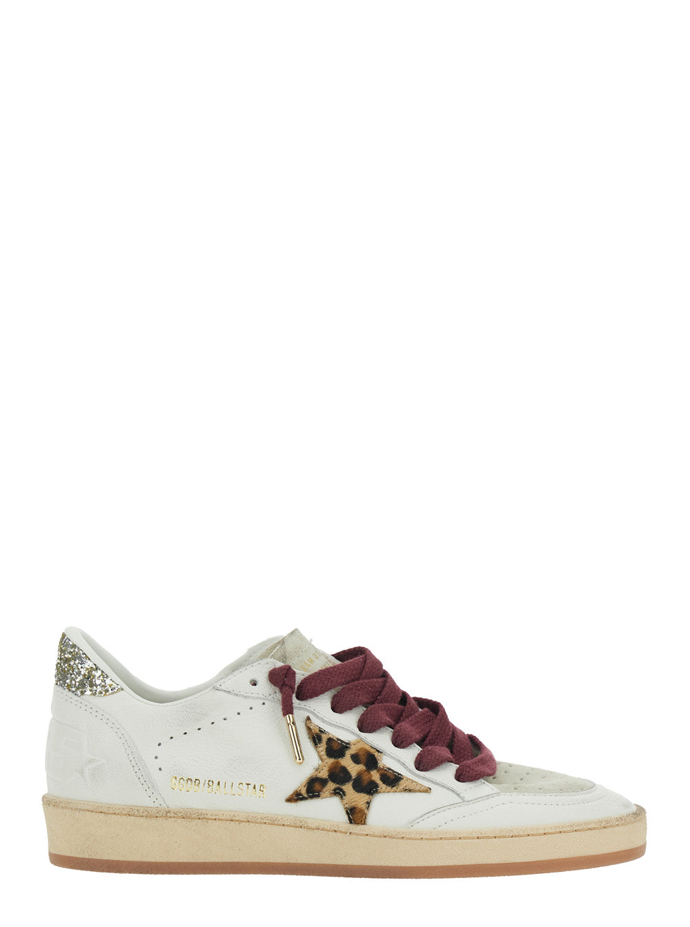 Golden Goose Women Sneaker 'Ballstar' Low Top With Star Patch With Glitter And Glitter Heel With Logo Lettering In White Leather For Women GOLDEN GOOSE