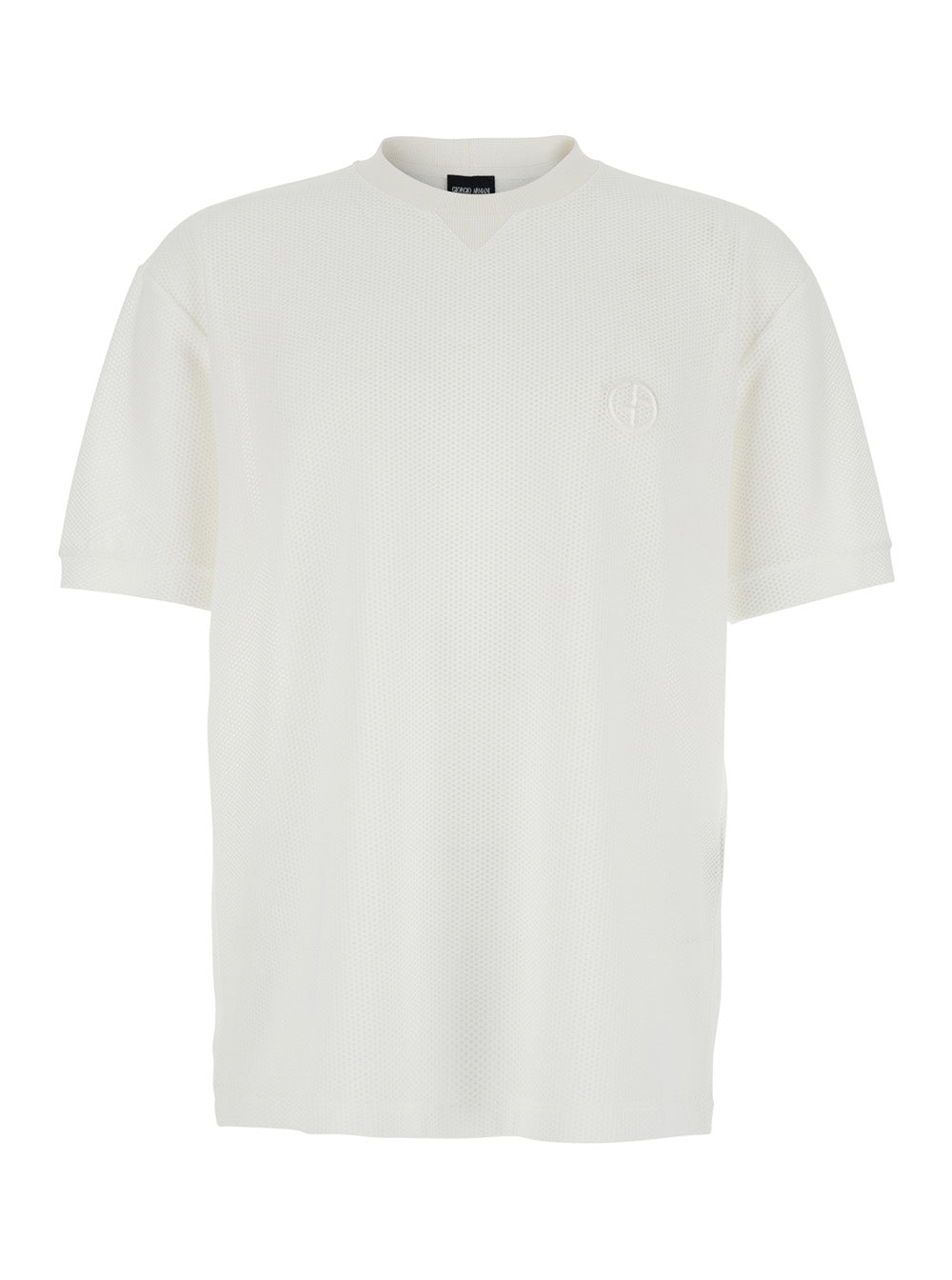 Giorgio Armani Men White Crewneck T-Shirt With Logo On The Front In Tech Fabric Stretch Man GIORGIO ARMANI