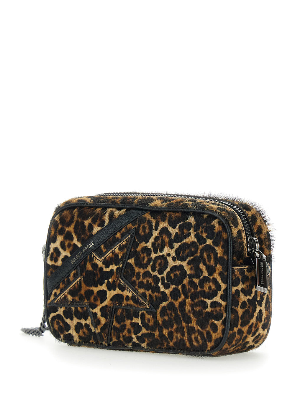Golden Goose Women Brown Shoulder Bag With Star Patch On The Front And Fur Texture In Leather For Women GOLDEN GOOSE