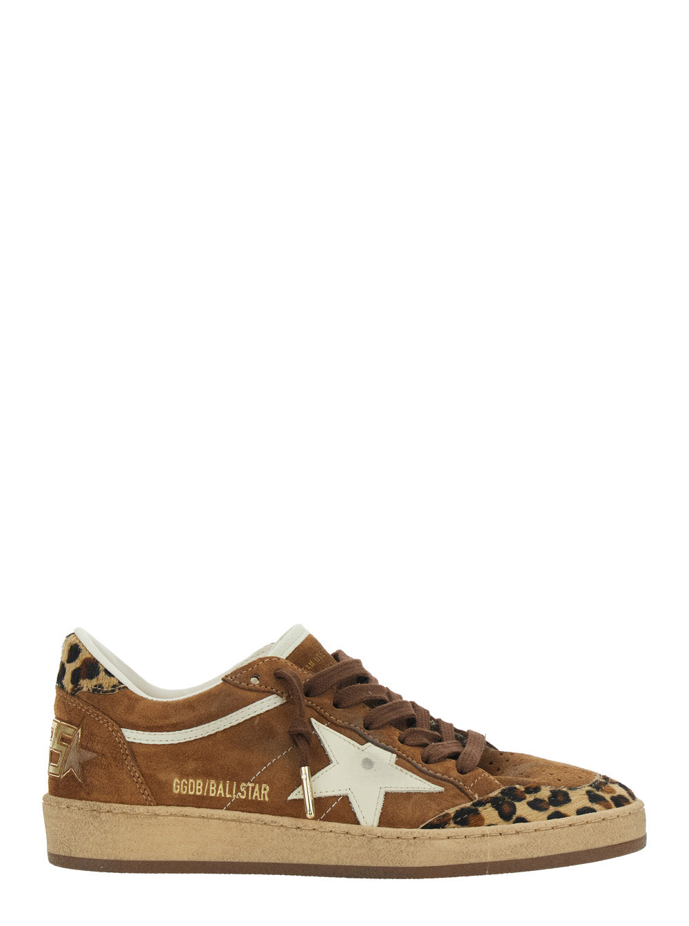 Golden Goose Women Sneaker 'Ballstar' Low Top With Star Patch With Glitter And Animalier Print In Brown Suede For Women GOLDEN GOOSE