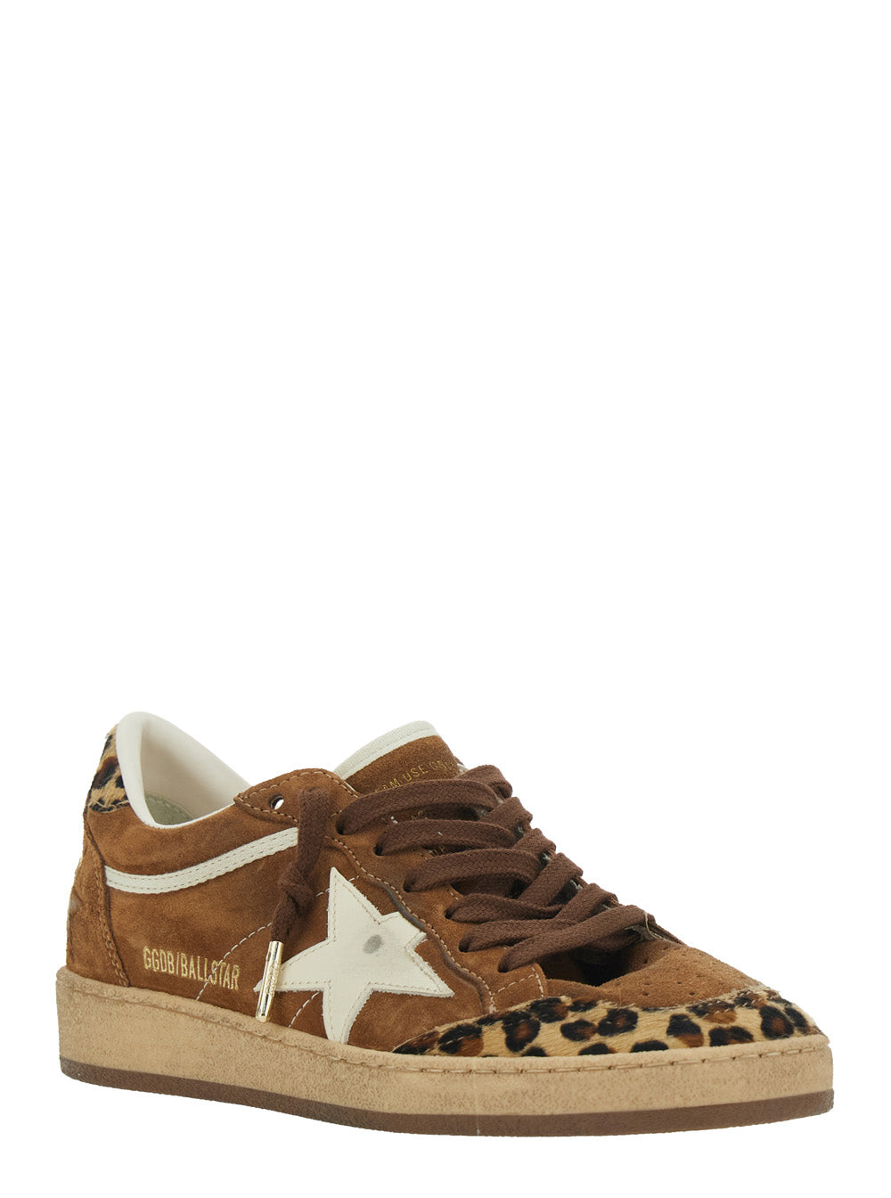 Golden Goose Women Sneaker 'Ballstar' Low Top With Star Patch With Glitter And Animalier Print In Brown Suede For Women GOLDEN GOOSE