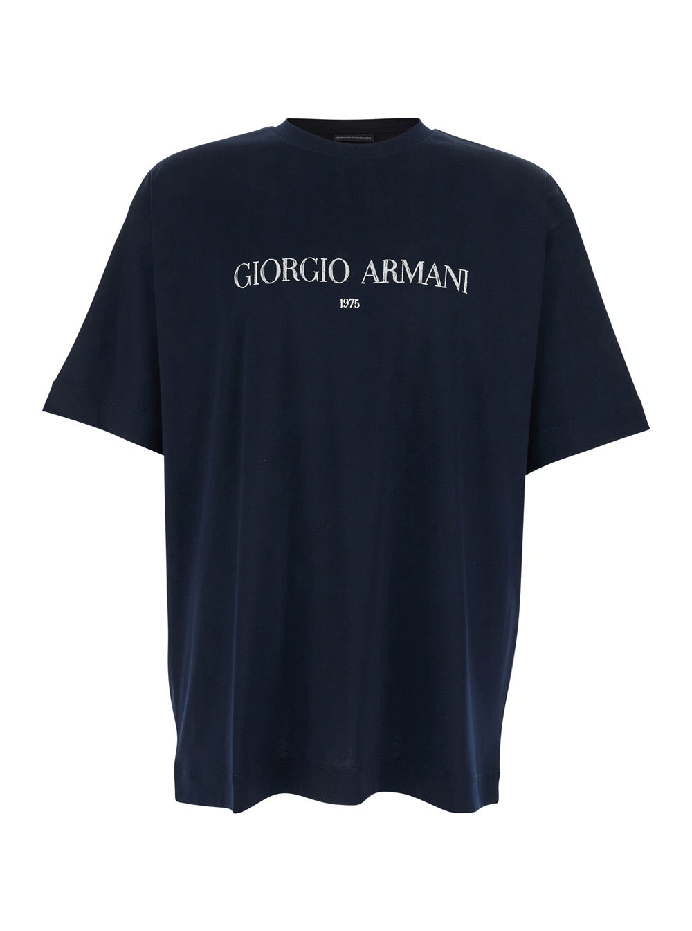 Giorgio Armani Men Blue Crewneck T-Shirt With Logo Lettering On The Front In Cotton Man GIORGIO ARMANI