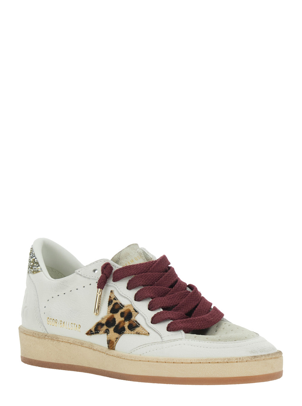 Golden Goose Women Sneaker 'Ballstar' Low Top With Star Patch With Glitter And Glitter Heel With Logo Lettering In White Leather For Women GOLDEN GOOSE