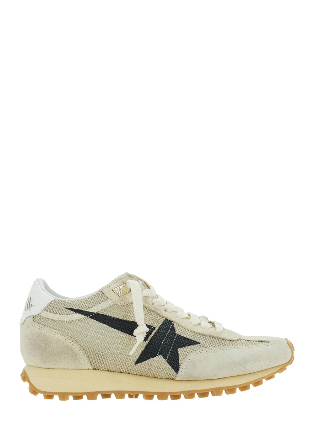 Golden Goose Women 'Marathon' Beige Low Top Sneakers With Patch Star On The Side And Logo Lettering On The Heel In Leather And Fabric Woman GOLDEN GOOSE