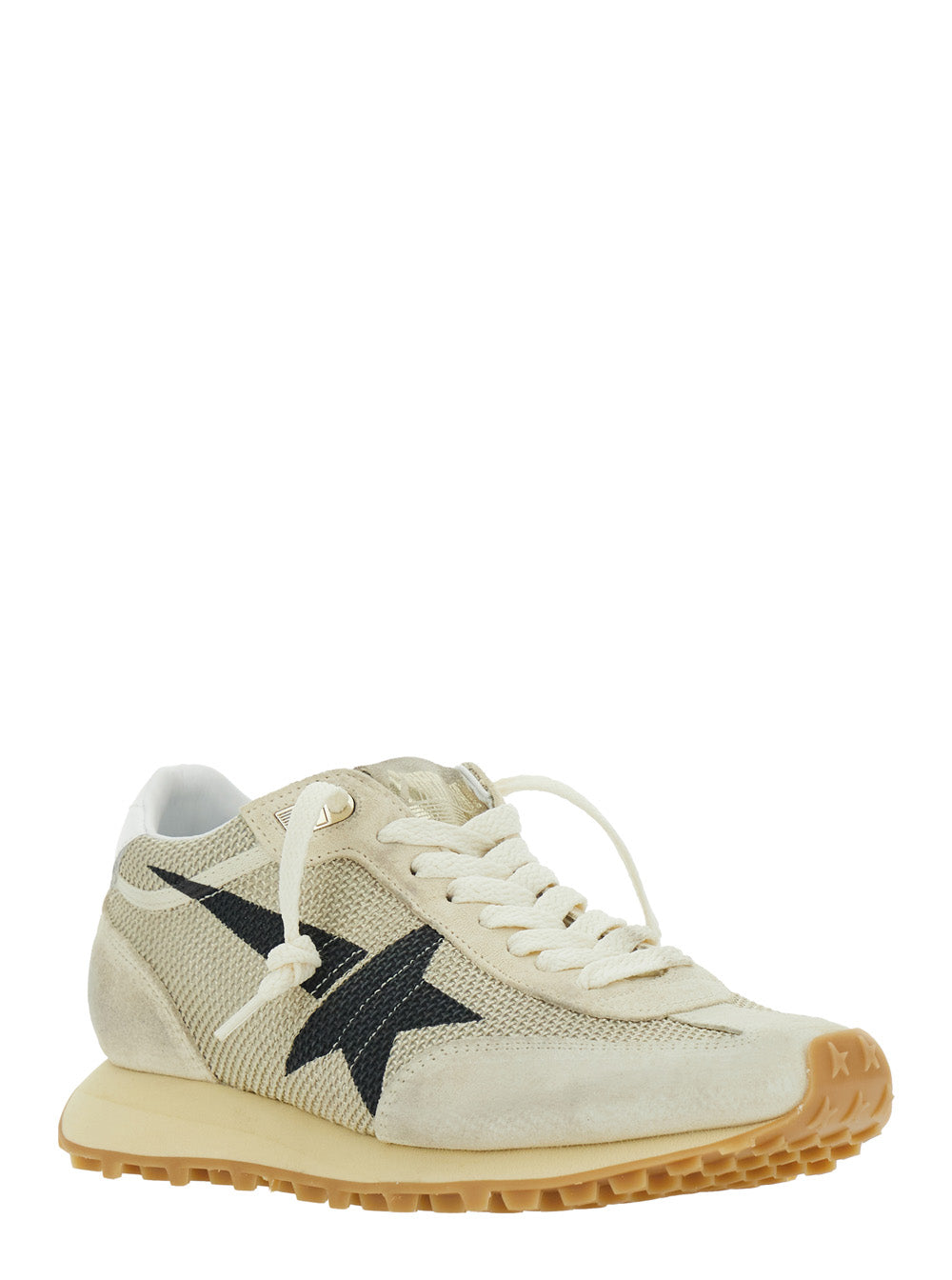 Golden Goose Women 'Marathon' Beige Low Top Sneakers With Patch Star On The Side And Logo Lettering On The Heel In Leather And Fabric Woman GOLDEN GOOSE