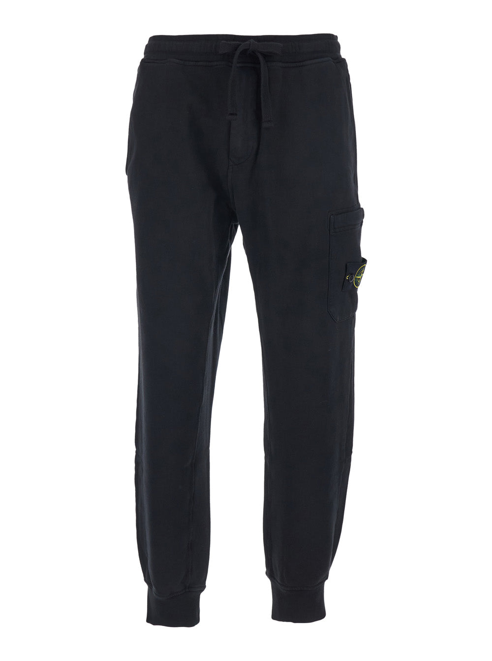 Stone Island Men Black Pants With Elastic Waist And Drawstring And Logo Patch In Cotton For Men STONE ISLAND