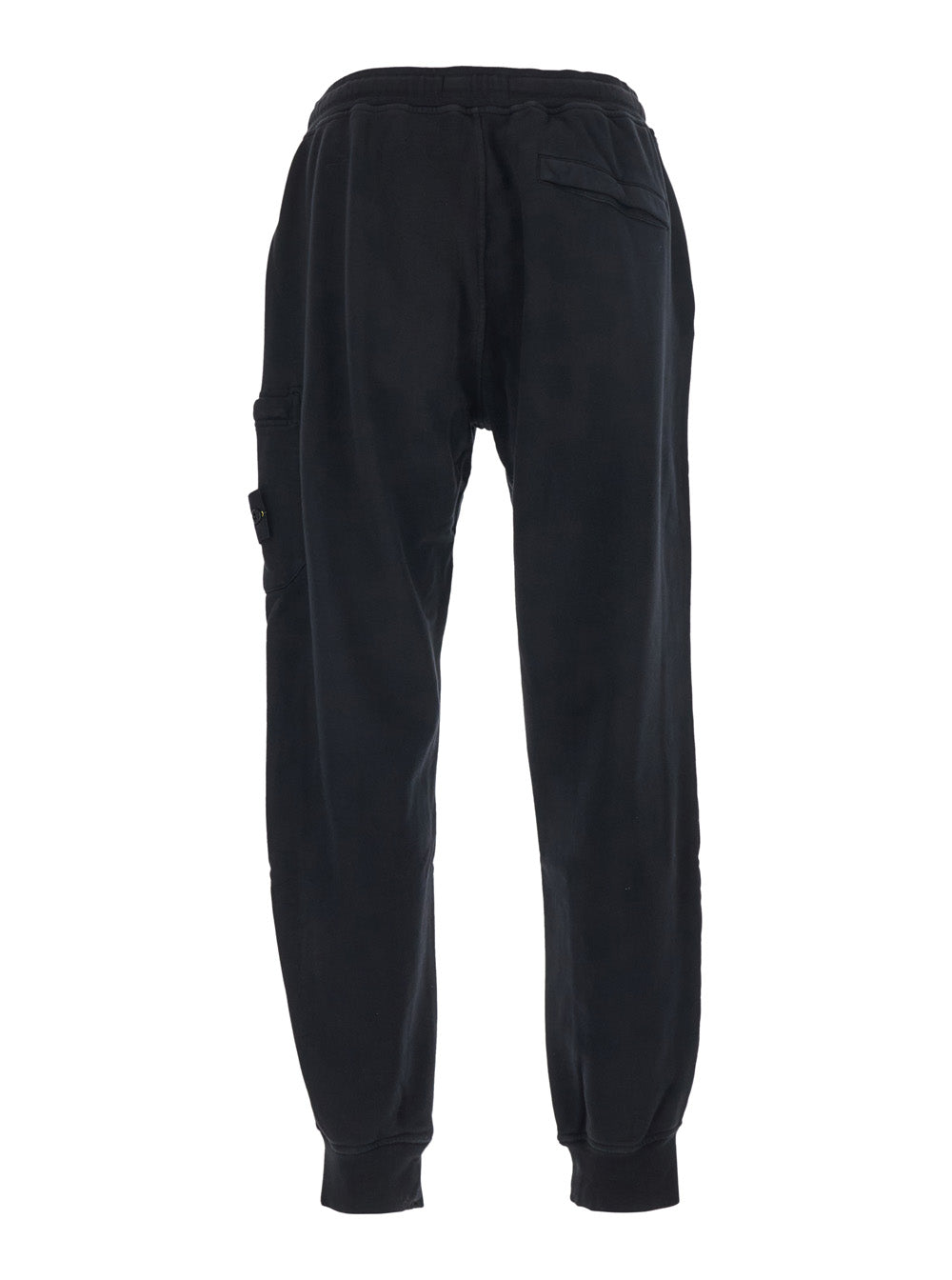 Stone Island Men Black Pants With Elastic Waist And Drawstring And Logo Patch In Cotton For Men STONE ISLAND