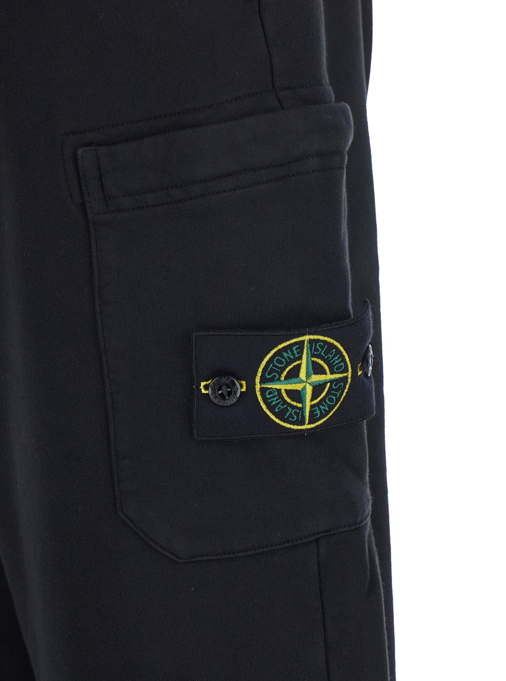 Stone Island Men Black Pants With Elastic Waist And Drawstring And Logo Patch In Cotton For Men STONE ISLAND