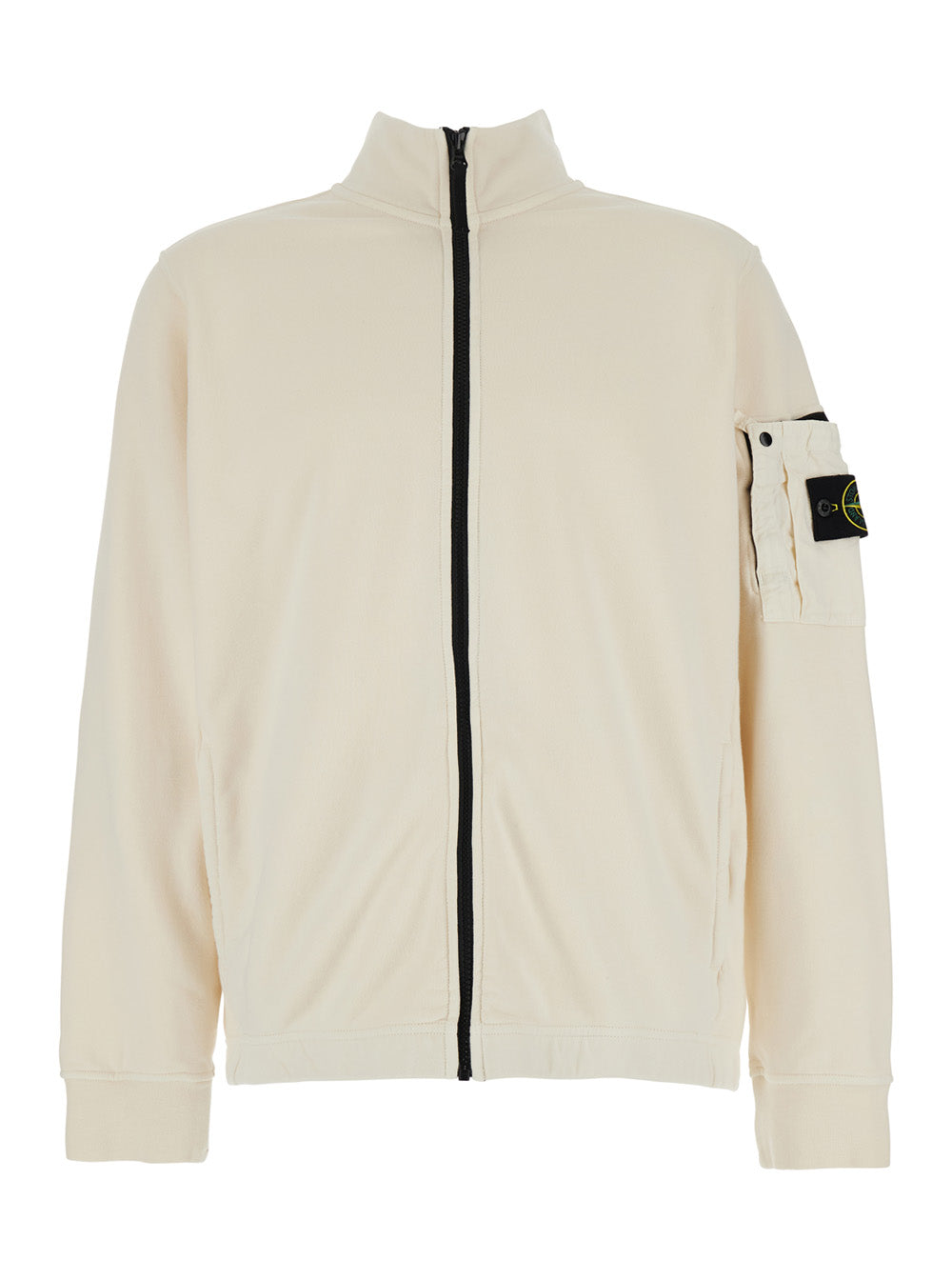 Stone Island Men White High Neck Sweatshirt With Applied Pocket On Sleeve And Logo Patch On Sleeve In Cotton For Men STONE ISLAND