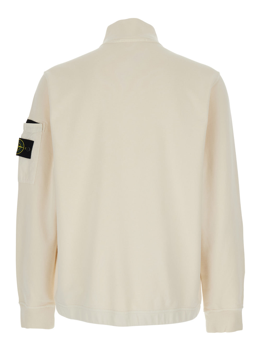 Stone Island Men White High Neck Sweatshirt With Applied Pocket On Sleeve And Logo Patch On Sleeve In Cotton For Men STONE ISLAND